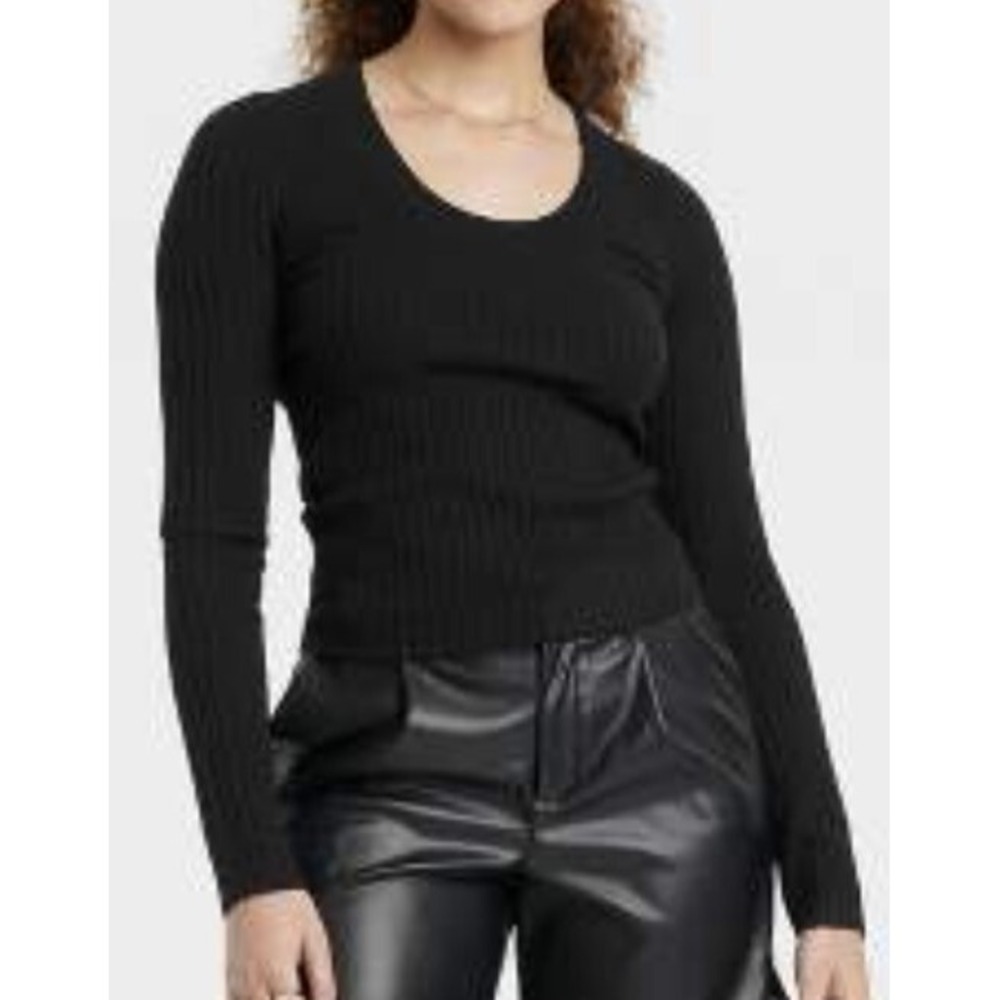 Women's Shrunken Rib Scoop Neck Pullover Sweater - Universal Thread XL Black